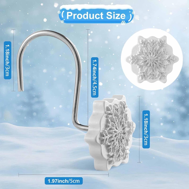 VinTS 12PCS White Sliver Snowflake Shower Curtain Hooks,Christmas Shower Curtain Hooks,Snowflake Winter Decoration for Christmas Bathroom Living Room - Image 3